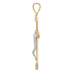 10K Gold CZ Crucifix Pendant with Polished Rhodium Accents  63mm Elegant Design