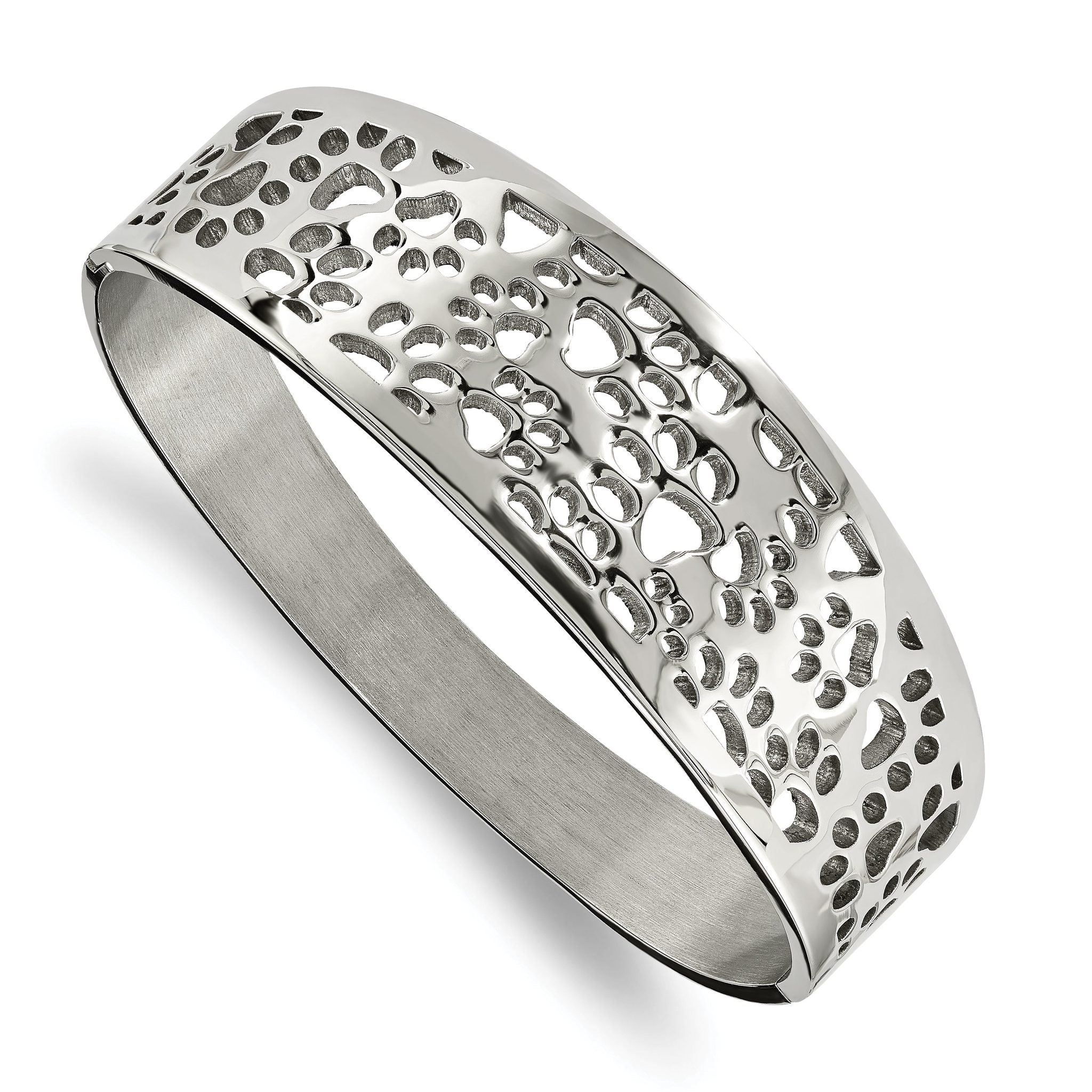 Stainless Steel Polished Paw Print Cut-out Hinged Bangle Bracelet for Women Main image