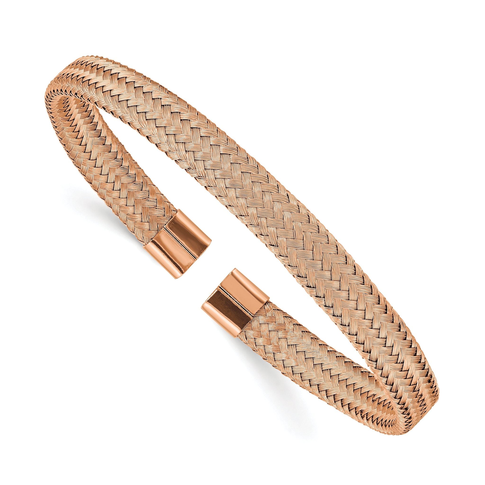 Stainless Steel Polished Rose IP-plated 6mm Mesh Wire Cuff Bangle Bracelet for Women Main image