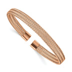 Stainless Steel Polished Rose IP-plated 6mm Mesh Wire Cuff Bangle Bracelet for Women