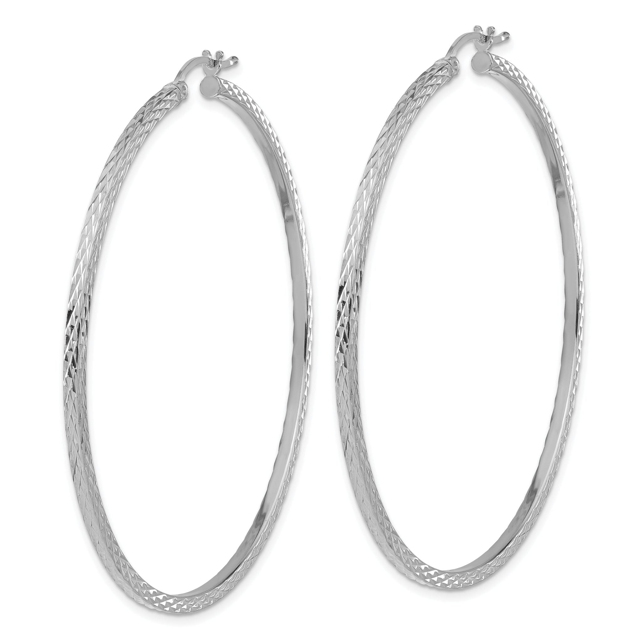 Sterling Silver Rhodium-plated Diamond-cut 2x60mm Square Tube Hoop Earrings Secondary image