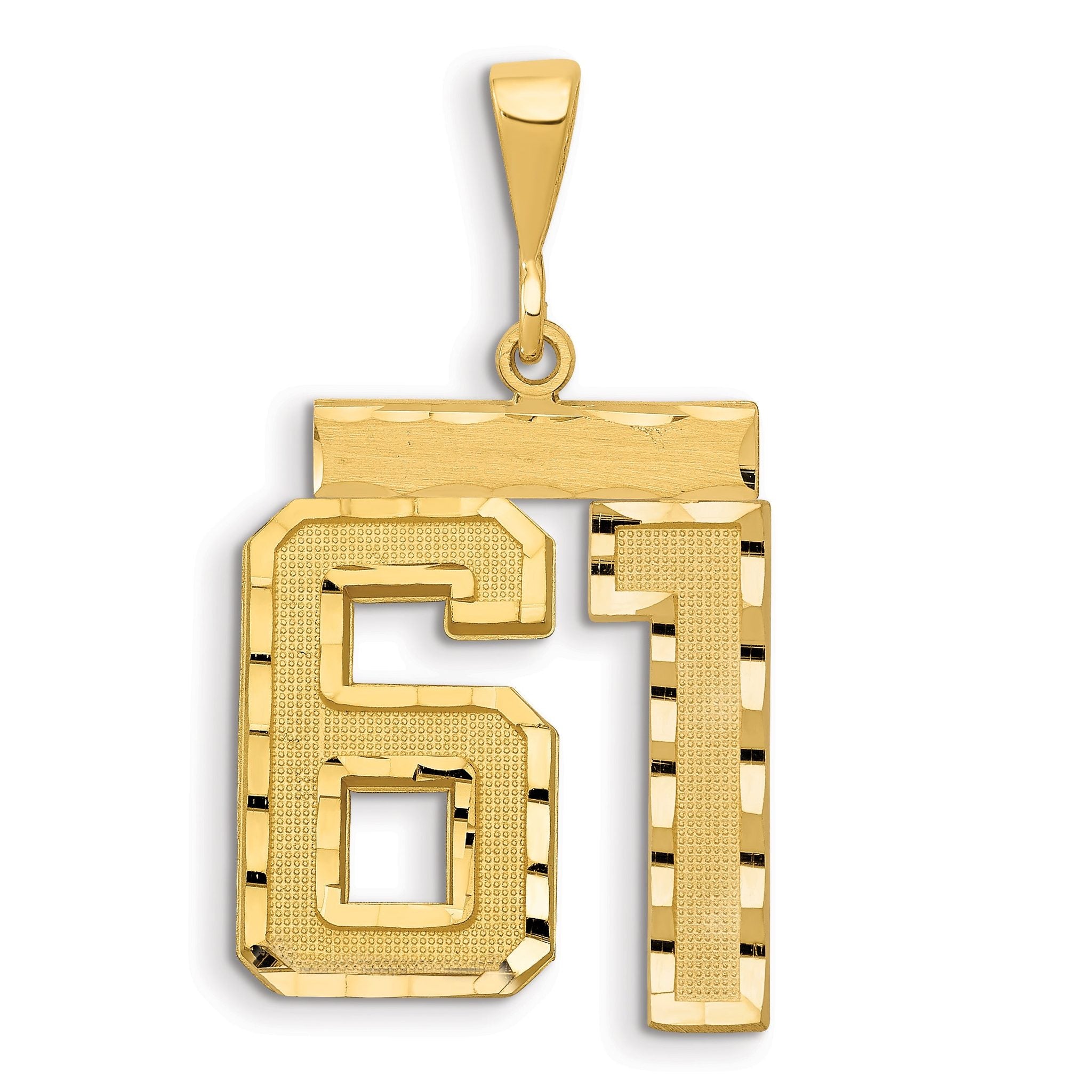 14K Gold Large Diamond-Cut Number 61 Charm with Brushed Finish