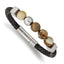 Stainless Steel Polished with Brown Jasper Beads Black Leather Bracelet for Men