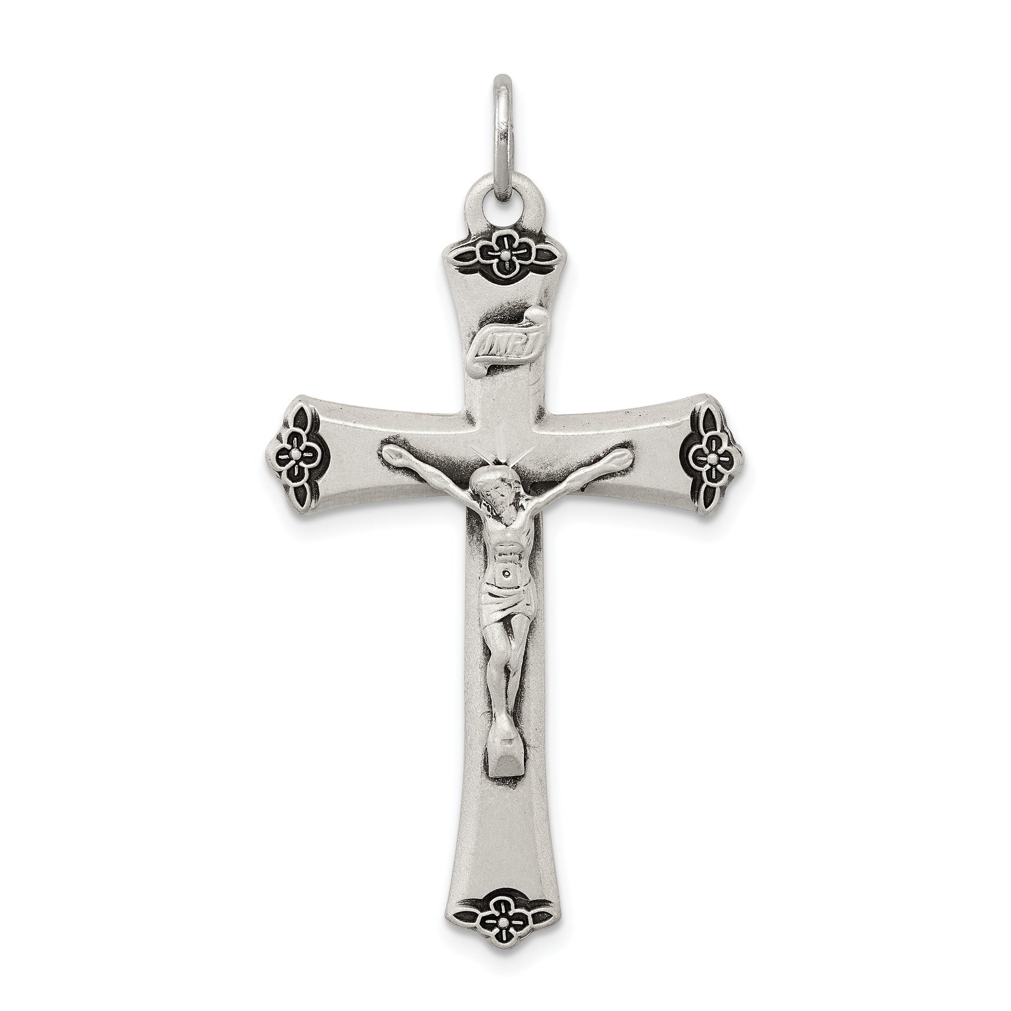 Sterling Silver Satin Halo Cross Pendant with Antique Finish Main image