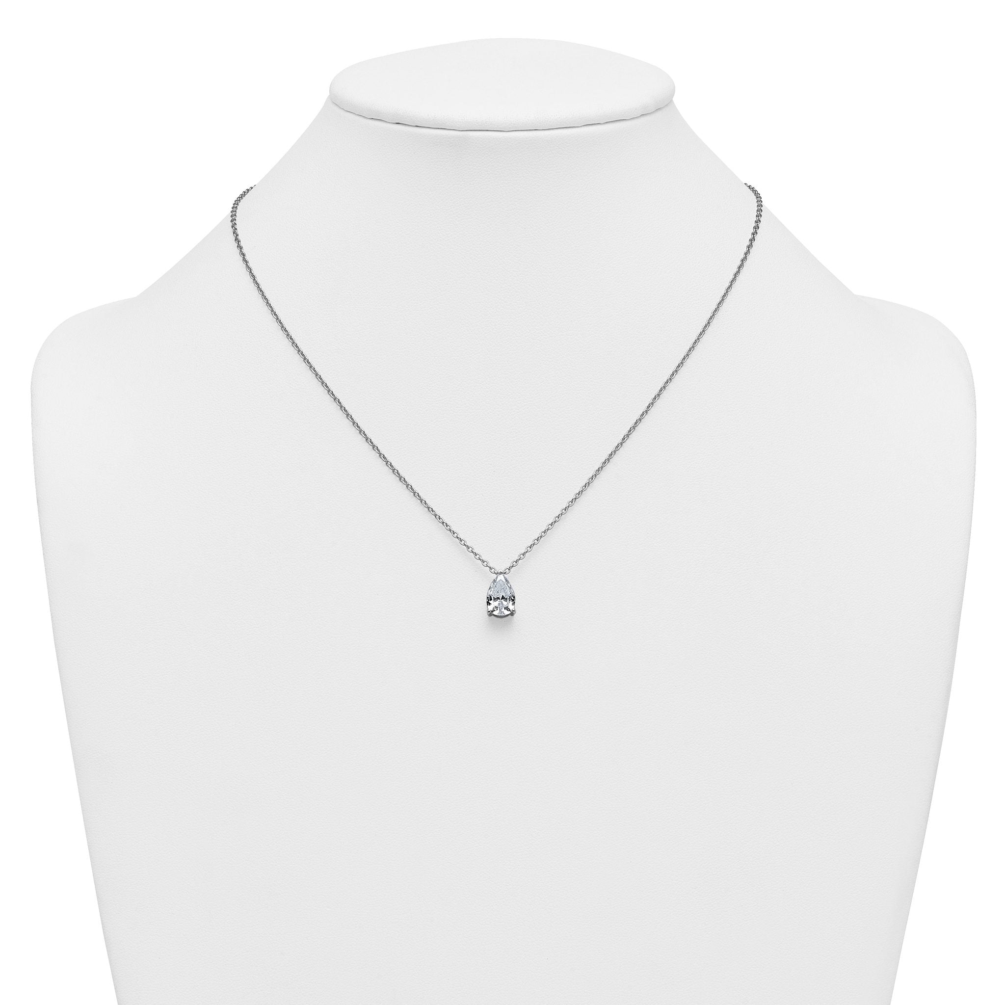 14k White Gold 2 1/2 carat Lab Grown Diamond VS+ F+ Pear Complete 18 inch Four Prong Pendant Necklace