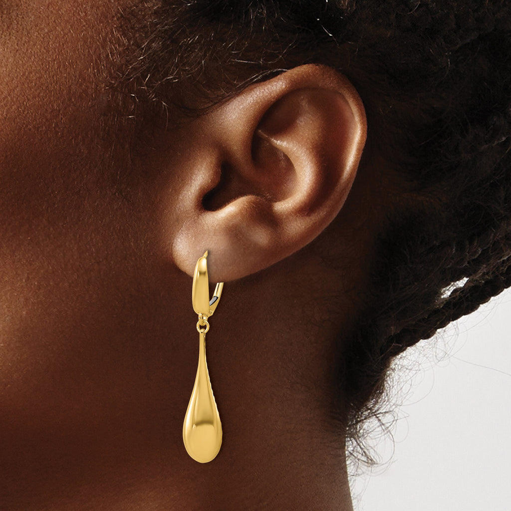 14K Polished Teardrop Dangle Leverback Earrings