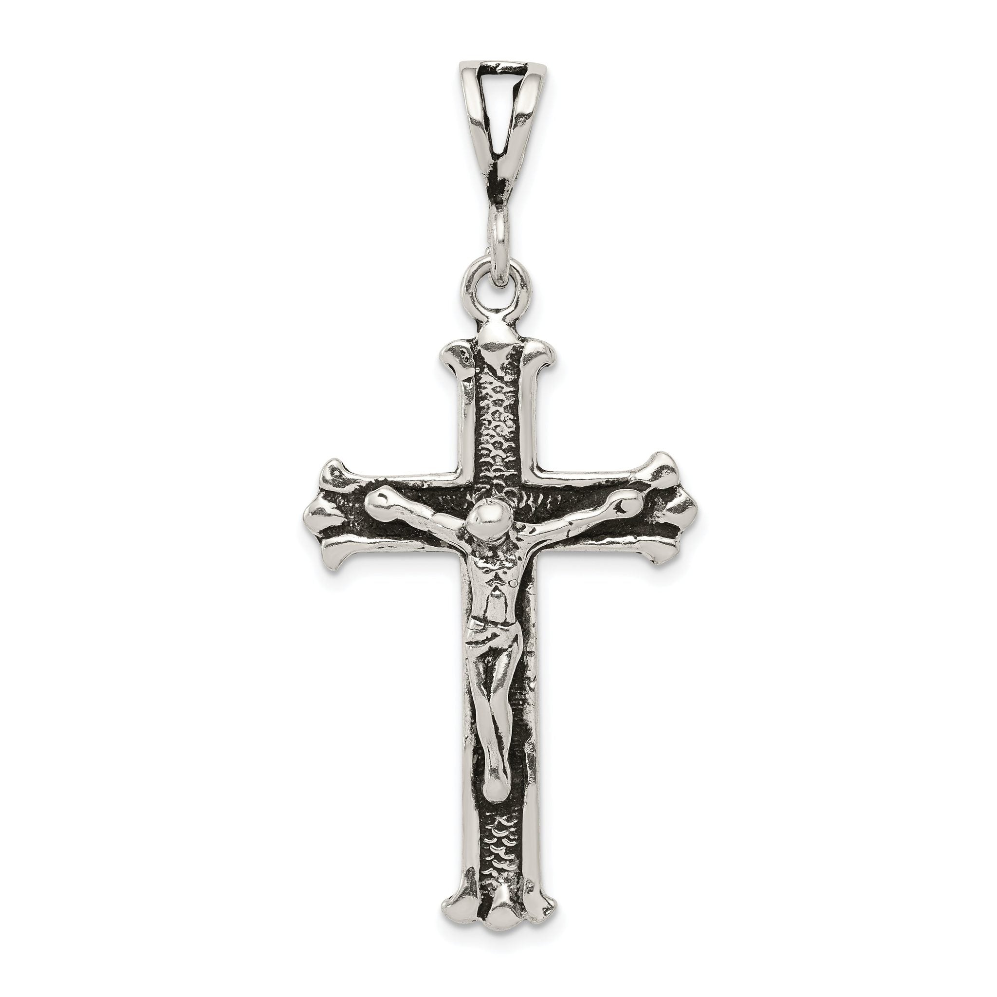 Sterling Silver 925 Antiqued Crucifix Charm Elegant Polished Pendant