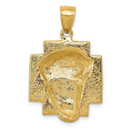 14K Gold Polished Jesus Head Pendant with Crown Solid Cast Design