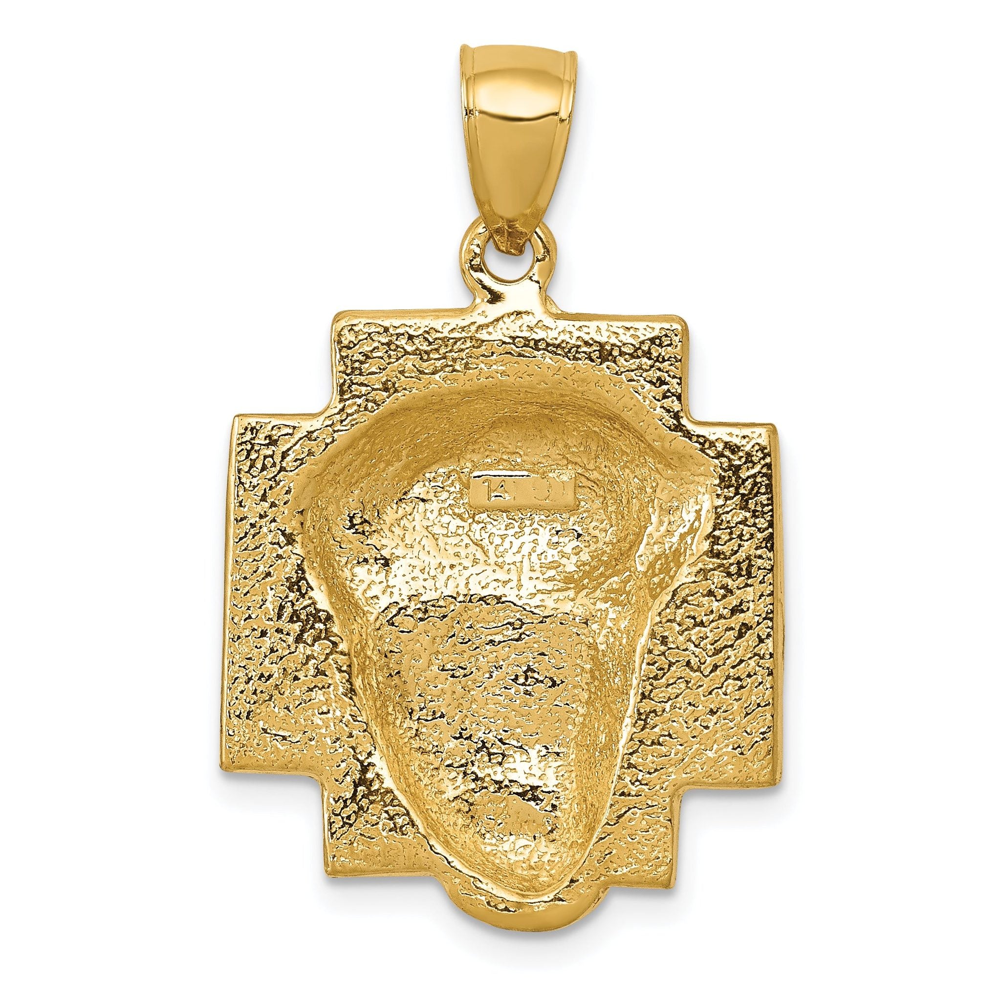 14K Gold Polished Jesus Head Pendant with Crown Solid Cast Design