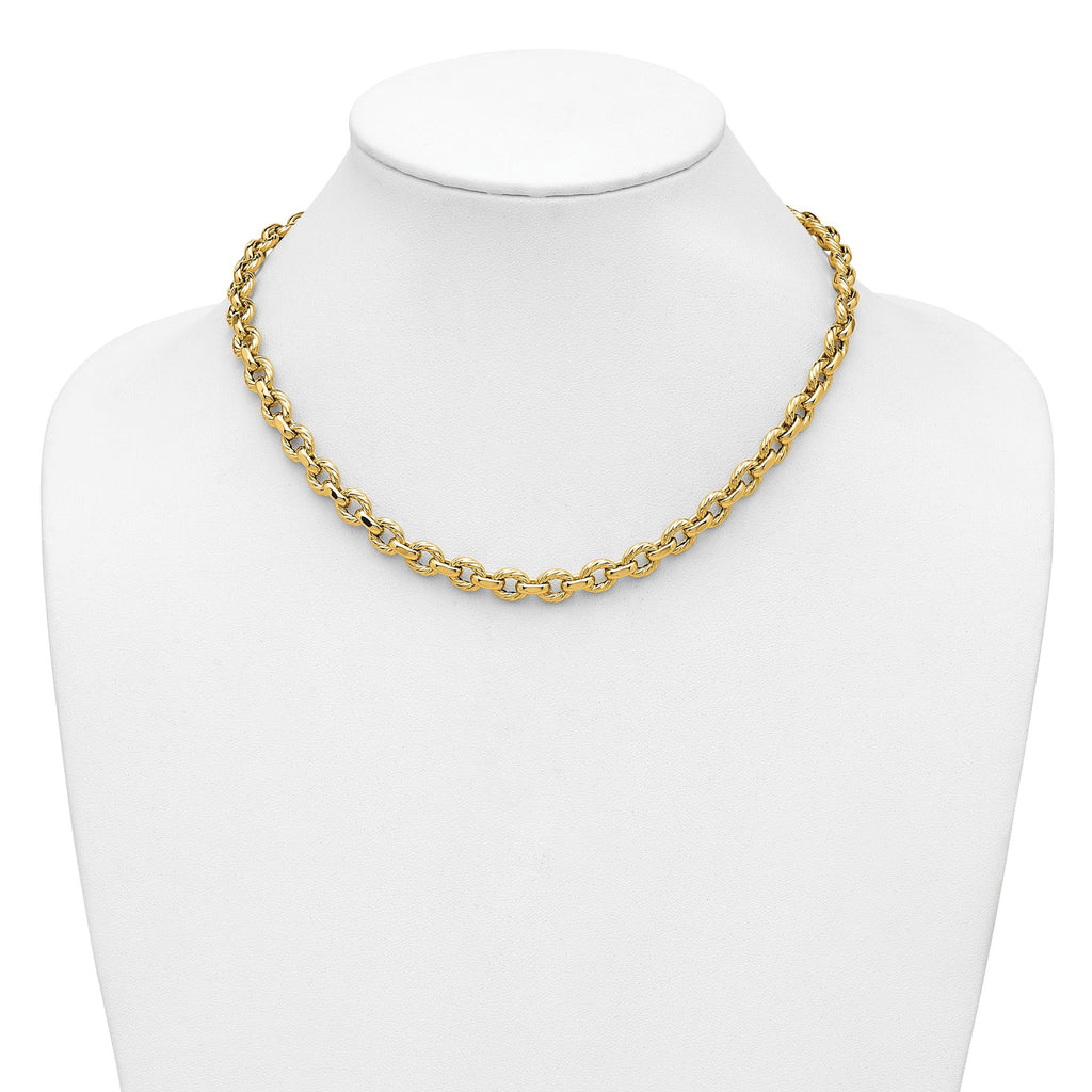 14K Polished and Twisted Fancy Link Necklace