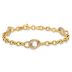 10K Tri-color Polished and Textured Fancy Link Bracelet