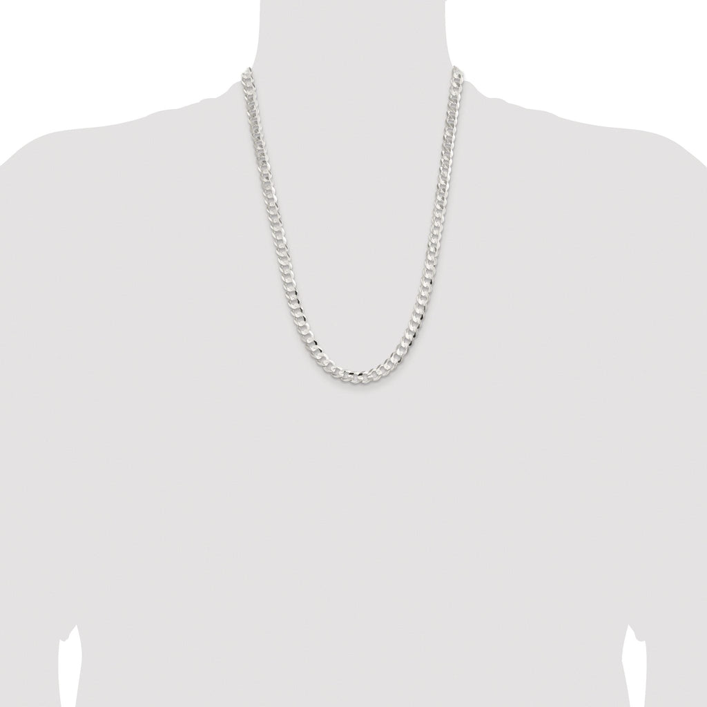 Sterling Silver Rhodium-plated 7.8mm Concave Beveled Curb Chain