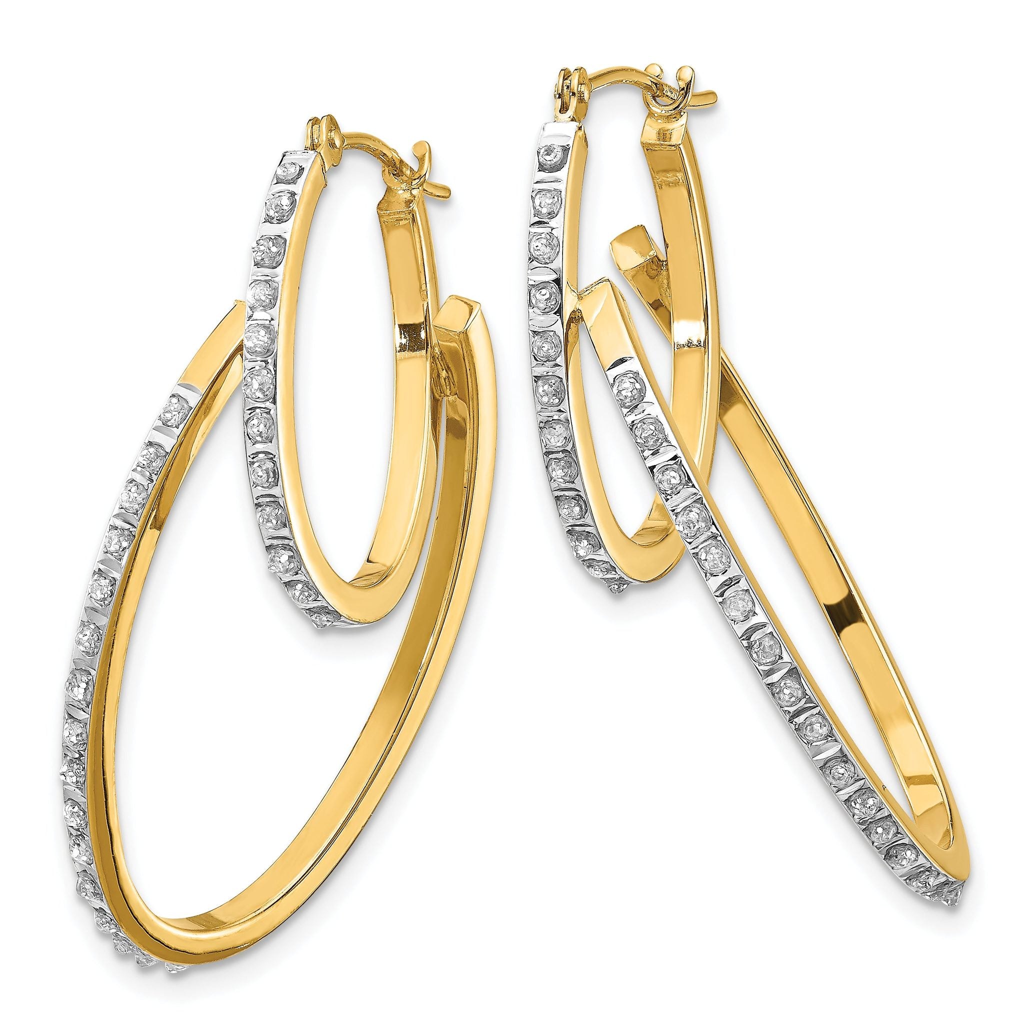 14k Diamond Fascination Hinged Double Hoop Earrings Secondary image