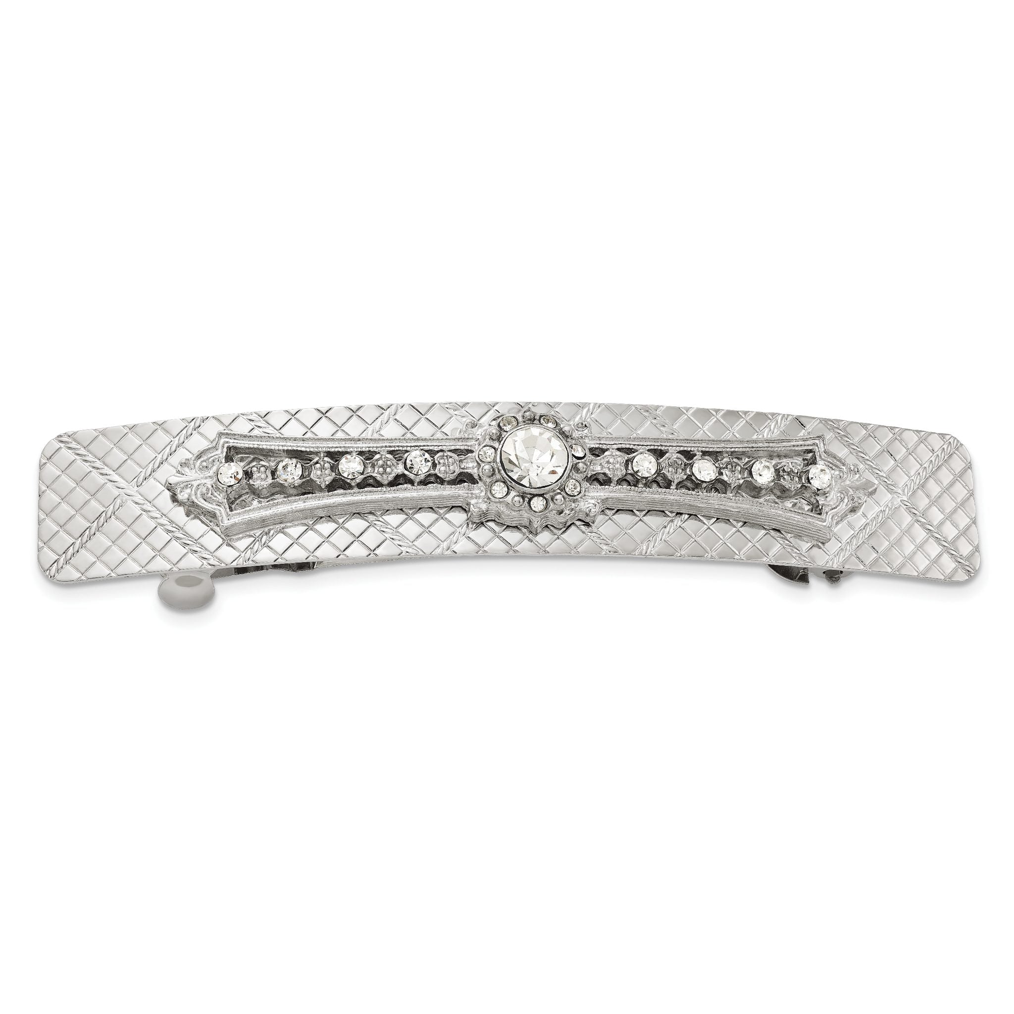 1928 Jewelry Silver-tone Ornate Clear Crystal Hair Barrette Main image
