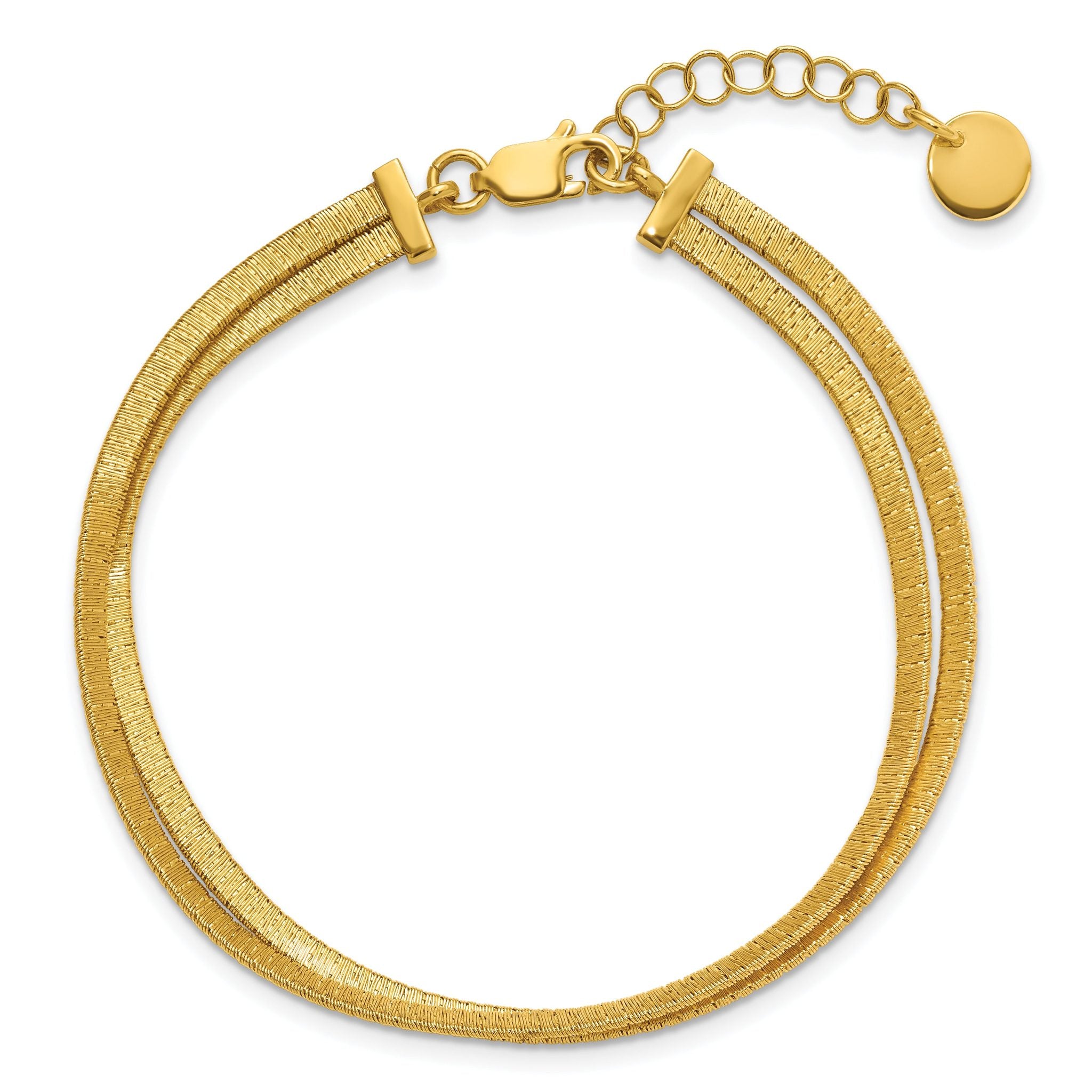 Sterling Silver Gold-pl Satin/Textured 2-Strand w/1in ext. Bracele
