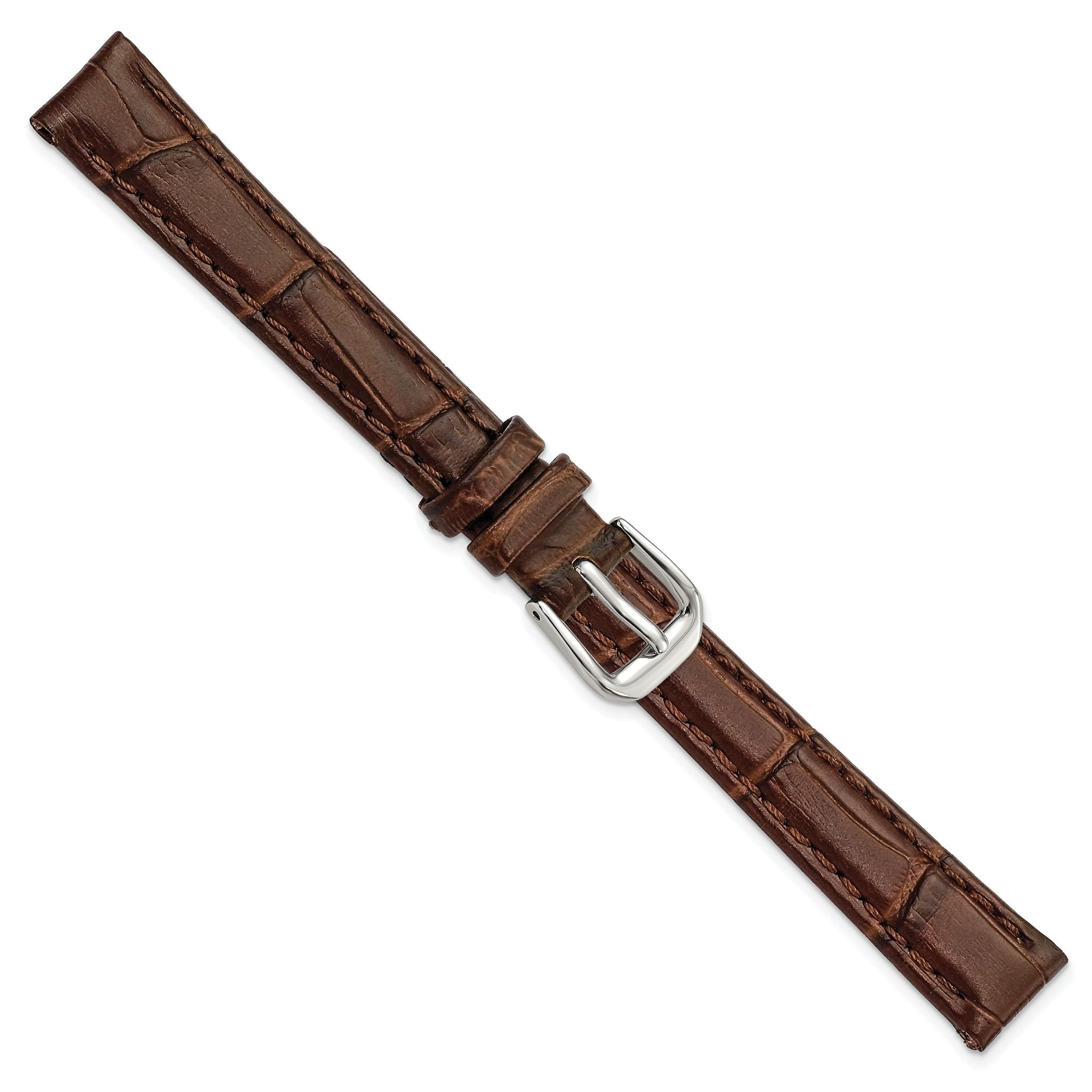 Alligator-Grain Leather Watch Band in Brown, 14mm