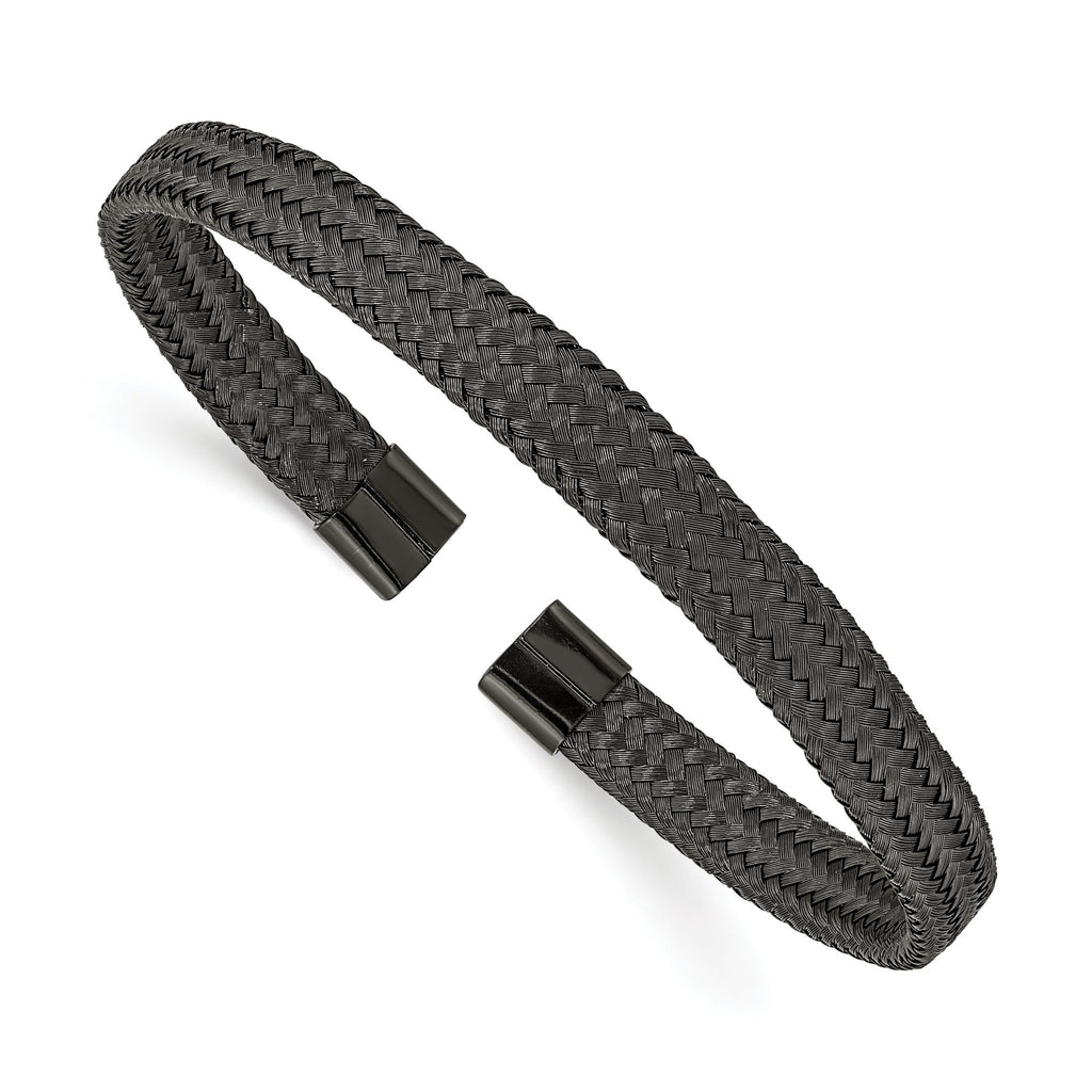 Stainless Steel Polished Black IP-plated 6mm Mesh Wire Cuff Bangle Bracelet for Women