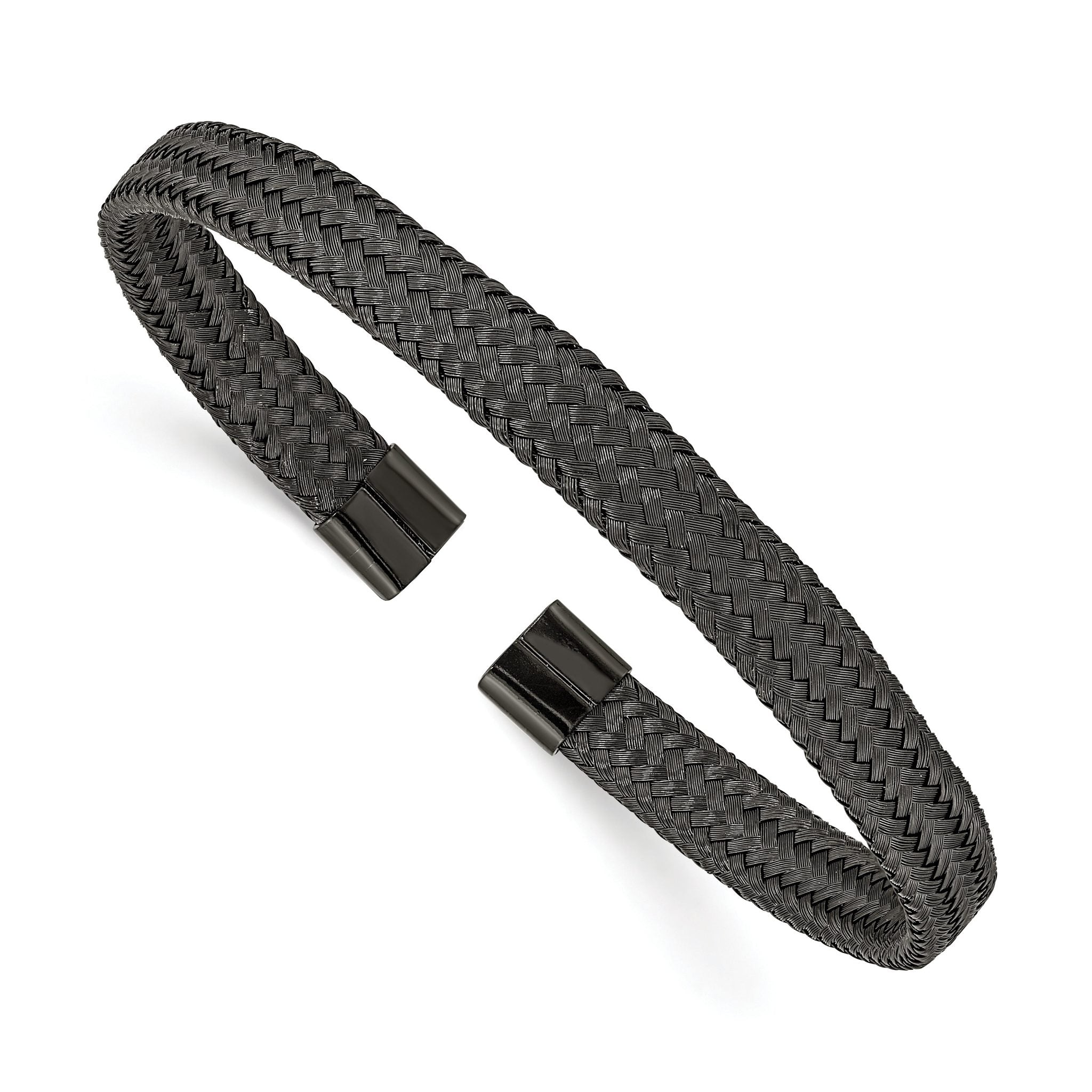 Stainless Steel Polished Black IP-plated 6mm Mesh Wire Cuff Bangle Bracelet for Women