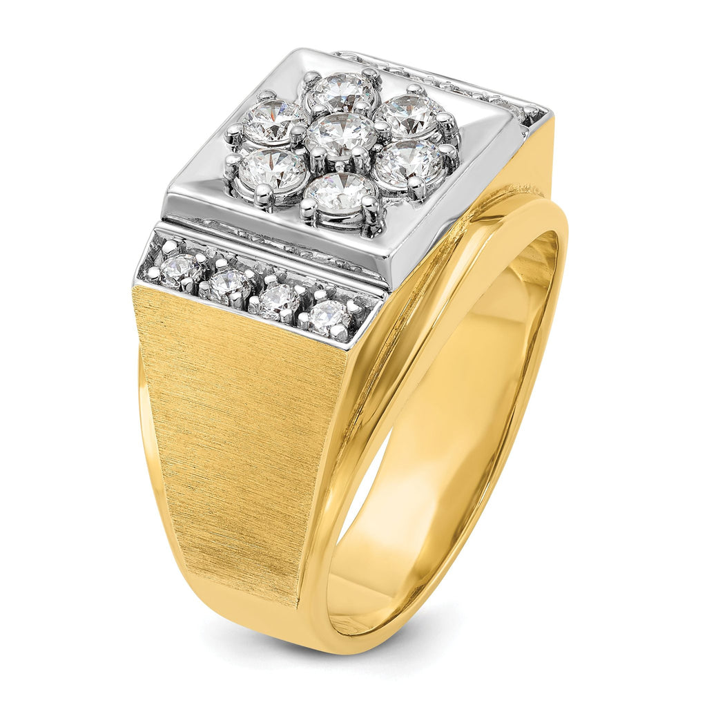 14k Two-tone Men's Polished and Satin 1 Carat AA Quality Diamond Cluster Ring