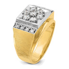 14k Two-tone Men's Polished and Satin 1 Carat AA Quality Diamond Cluster Ring