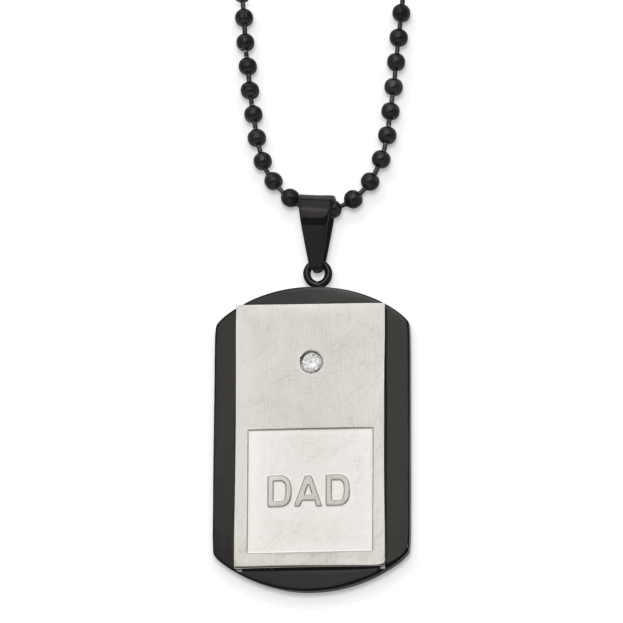 Chisel Stainless Steel Brushed and Polished Black IP-plated with CZ DAD Dog Tag on a 22 inch Ball Chain Necklace Main image