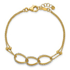 14KTT Pol/Texture/Dia-cut 2-Strand Oval w/.5in Ext. Bracelet