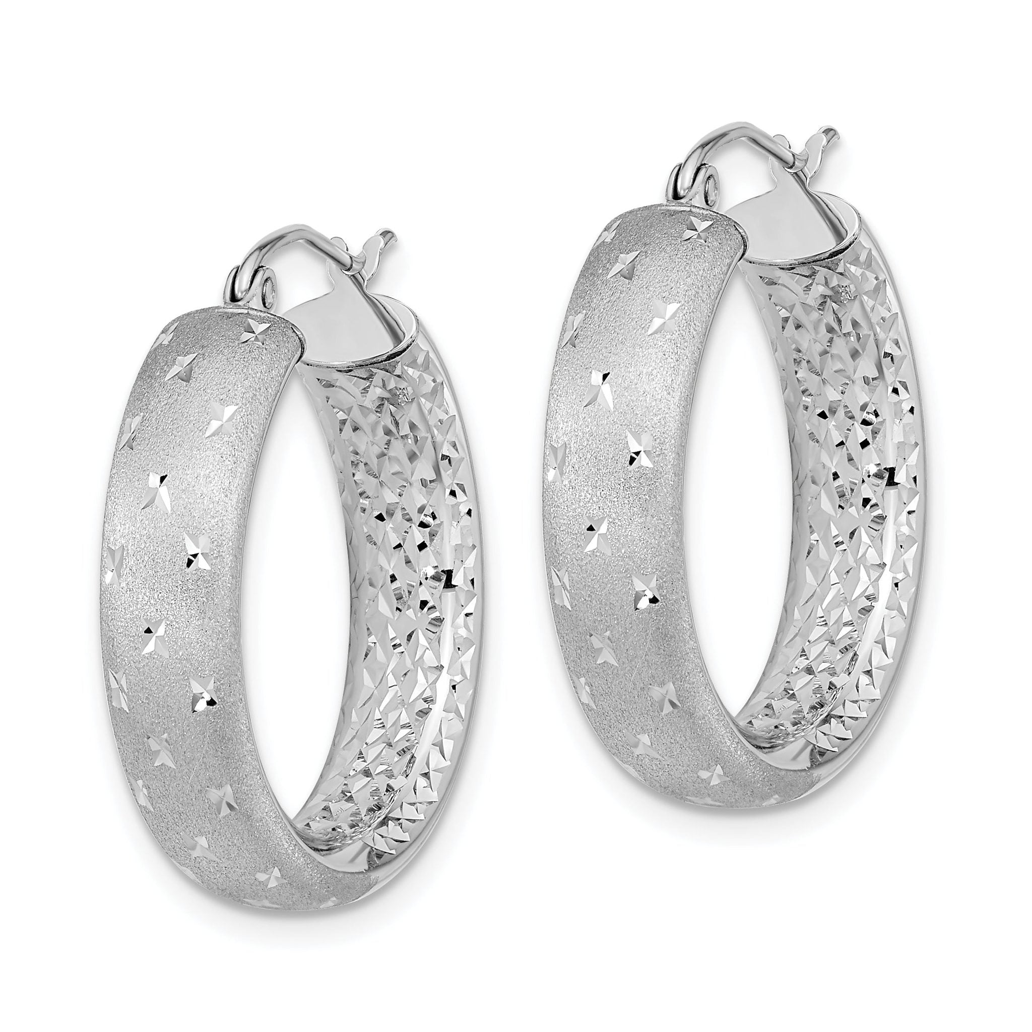 14k White Gold Polished Satin and Diamond-cut In/Out Hoop Earrings Secondary image