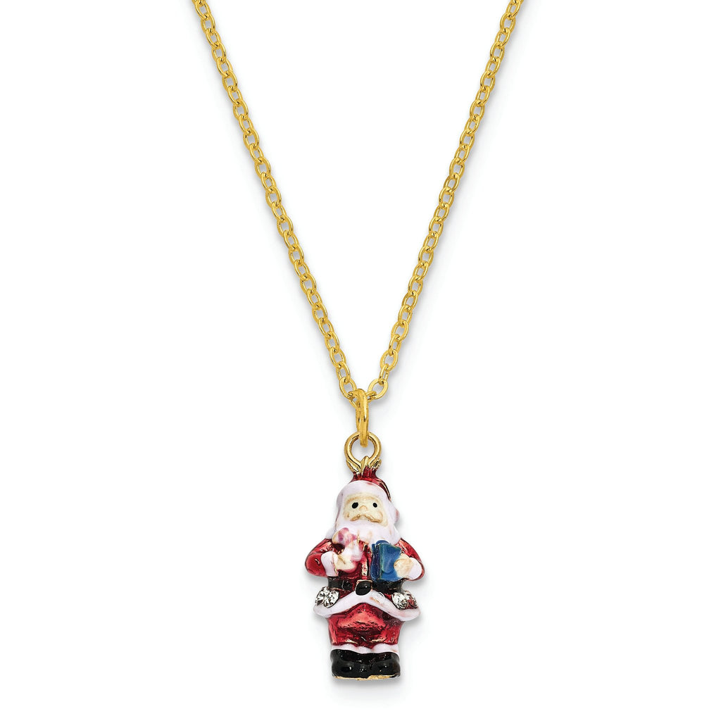 Luxury Giftware by Jere Bejeweled Crystals Gold-tone Enameled CHRISTMAS CALLER Santa Claus Trinket Box with Matching 18 Inch Necklace