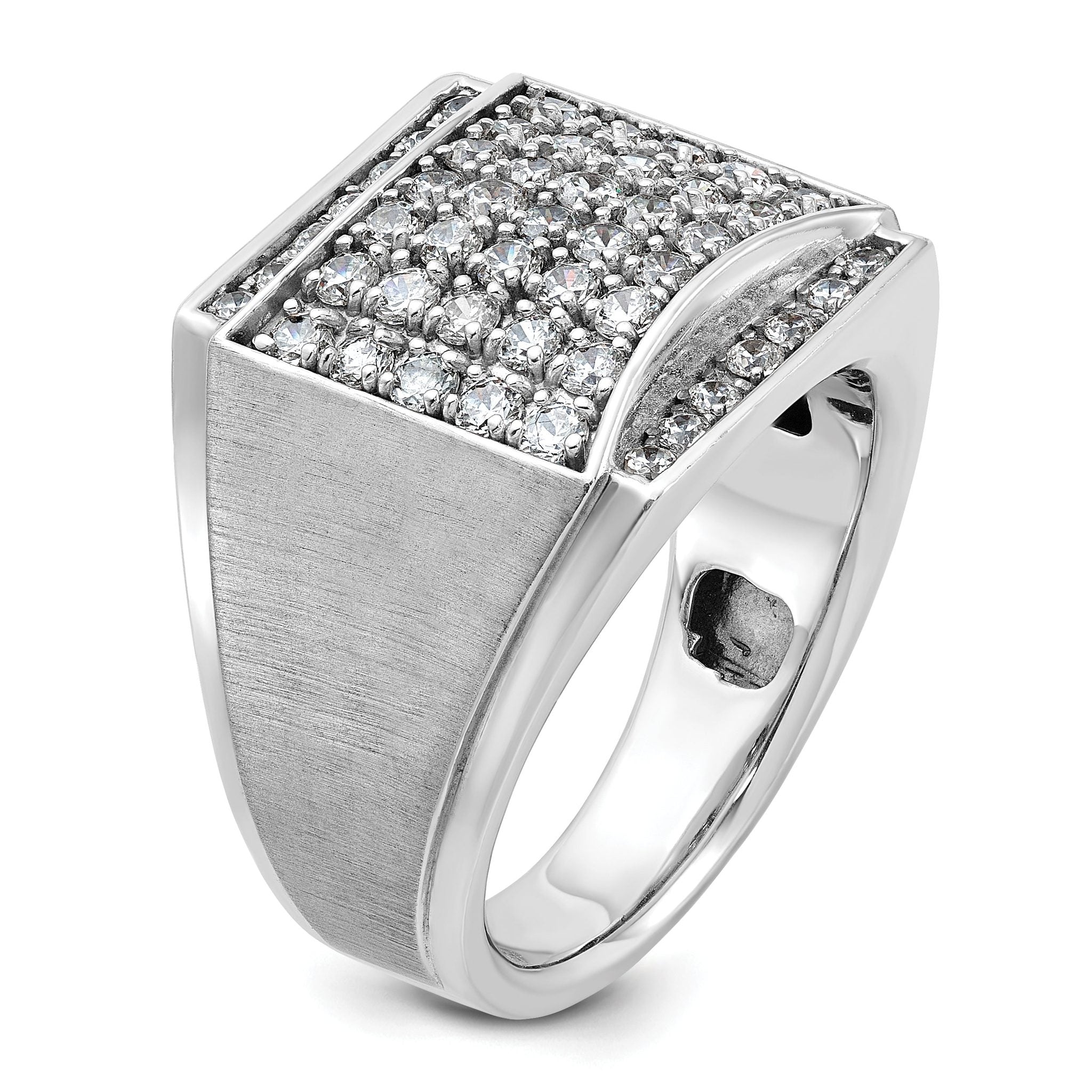 14k White Gold Mens Polished and Satin Cluster Ring Mounting, Mounting Only