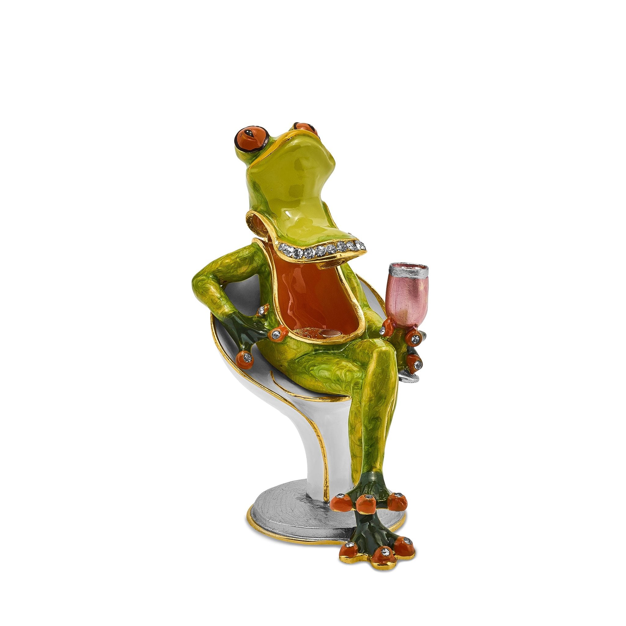 Luxury Giftware Pewter Bejeweled Crystals Gold-tone Enameled VIVACIOUS Vino Frog Trinket Box with Matching 18 Inch Necklace Secondary image