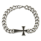 Stainless Steel Polished with Black Carbon Fiber Inlay Cross Bracelet for Men