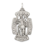 Sterling Silver 925 Saint Florian Antiqued Medal Pendant Solid Themed Design