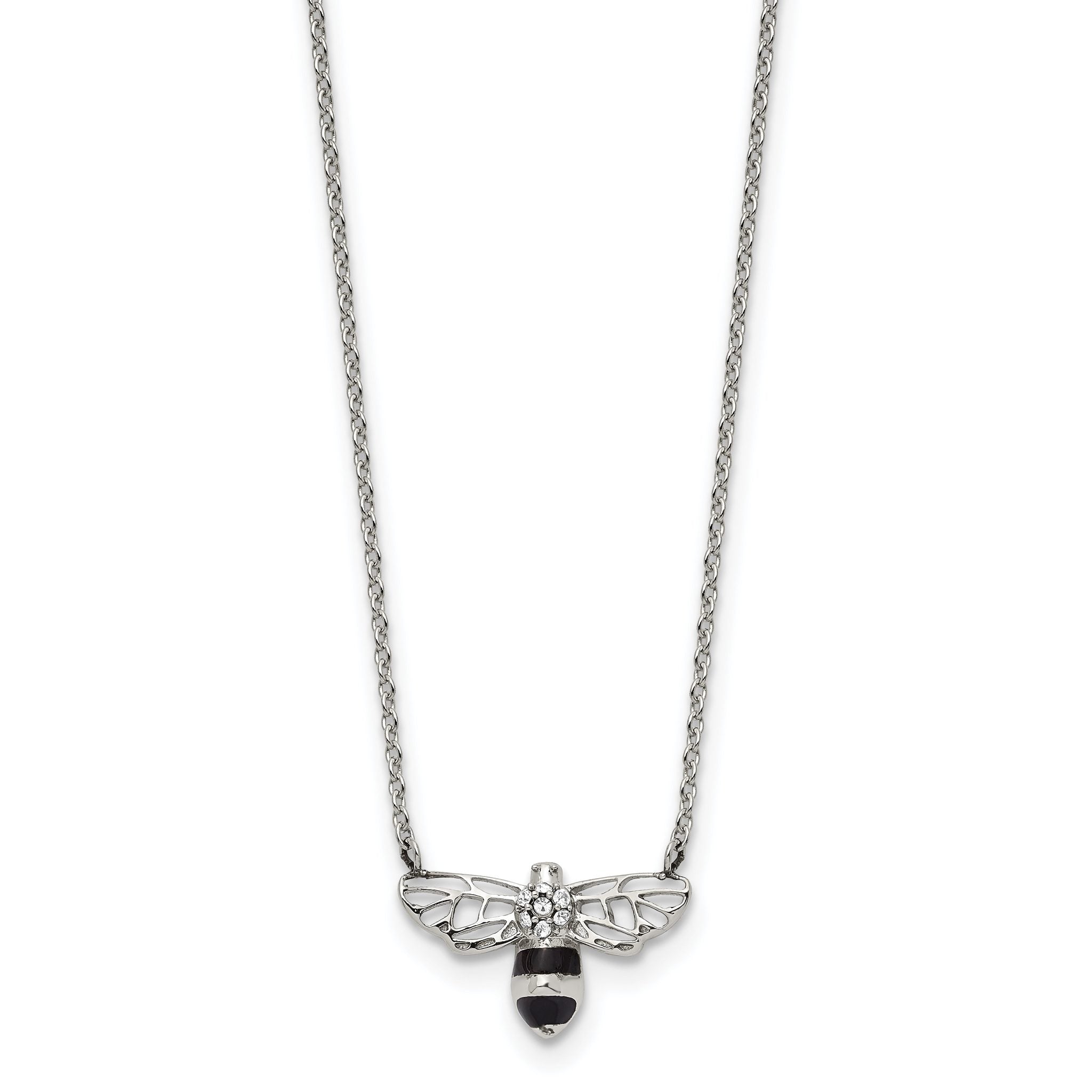 Chisel Stainless Steel Polished and Enameled with Preciosa Crystal Bee on an 18 inch Cable Chain Plus a 1.75 inch Extension Necklace Main image