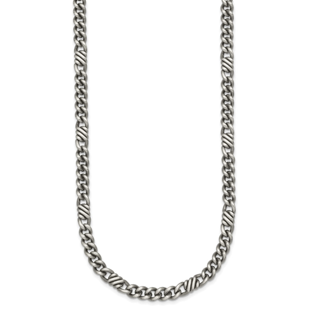 Sterling Silver Black Ruthenium-plated Brushed Fancy Curb Chain Mens 22 inch Necklace