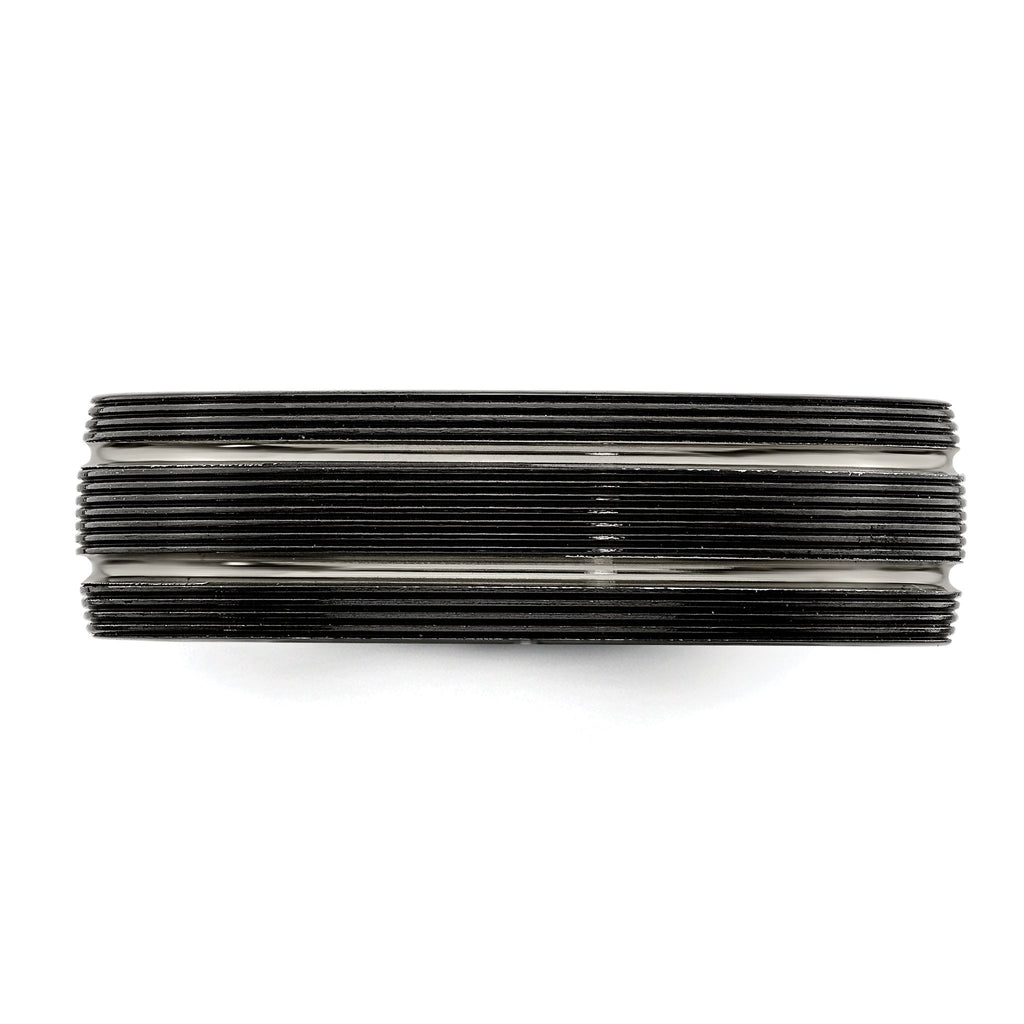 Titanium Wedding Band with Grooved Texture and Engravable Design