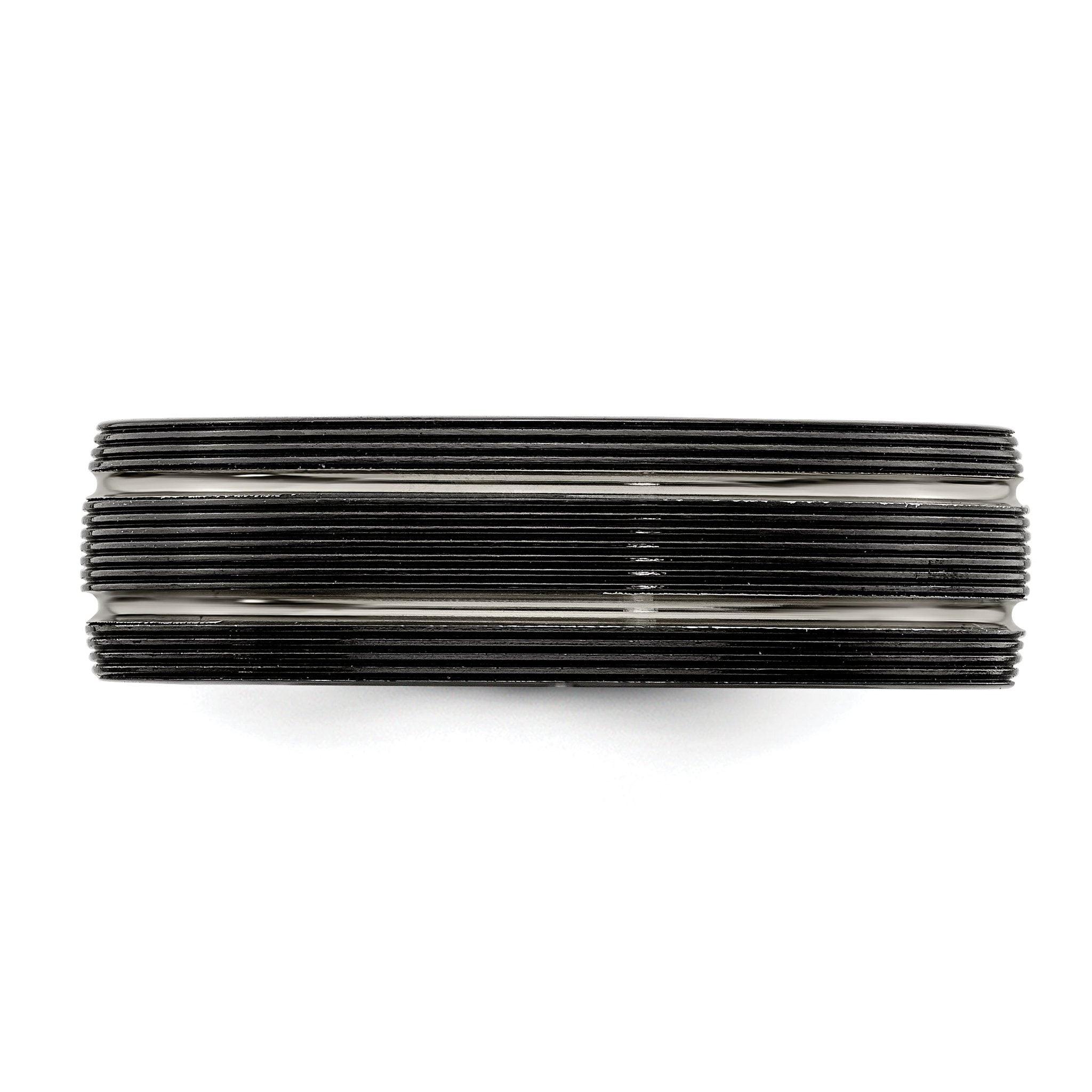 Titanium Wedding Band with Grooved Texture and Engravable Design