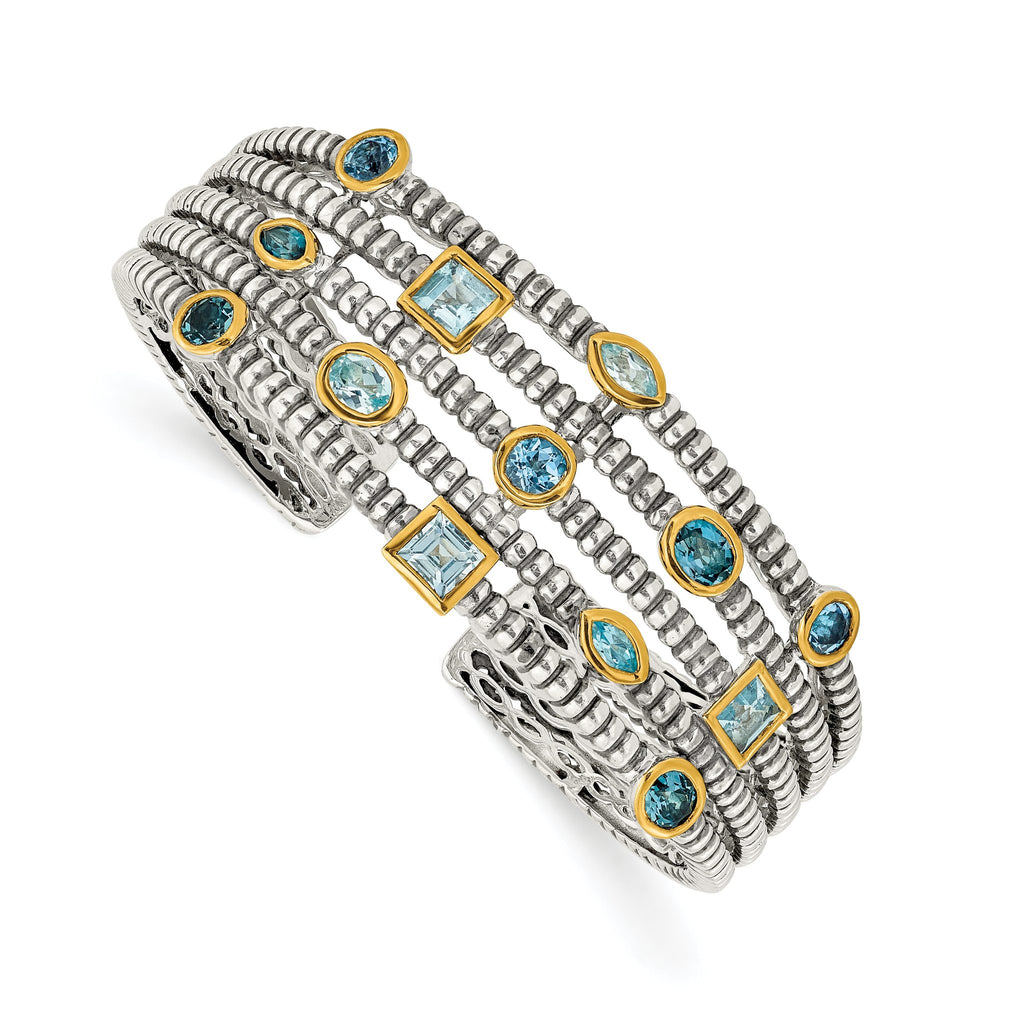 Sterling Silver Gold-Plated Blue Topaz Women's Cuff Bracelet by Shey Couture