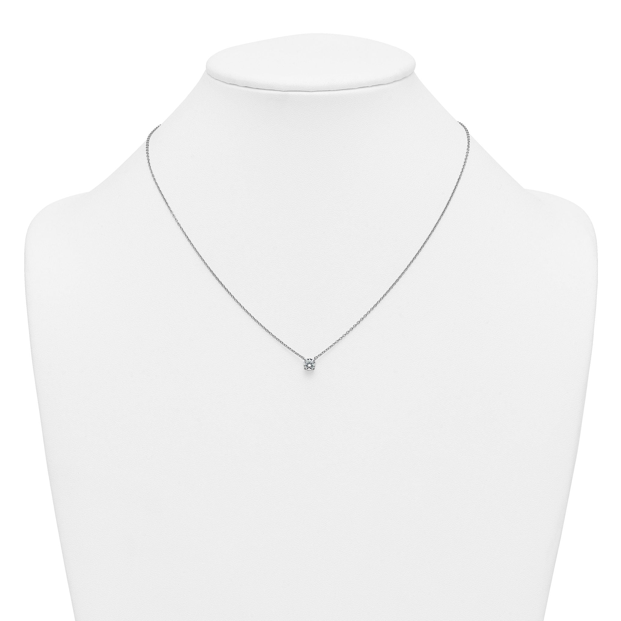 14k White Gold 1/2 carat Lab Grown Diamond VS/SI+ G+ Round Complete Four Prong 18 inch Solitaire Necklace