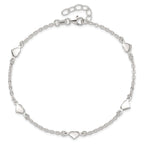 Sterling Silver Hearts 5-Station 9 inch Plus 1 inch Extender - Total 10 inch Anklet