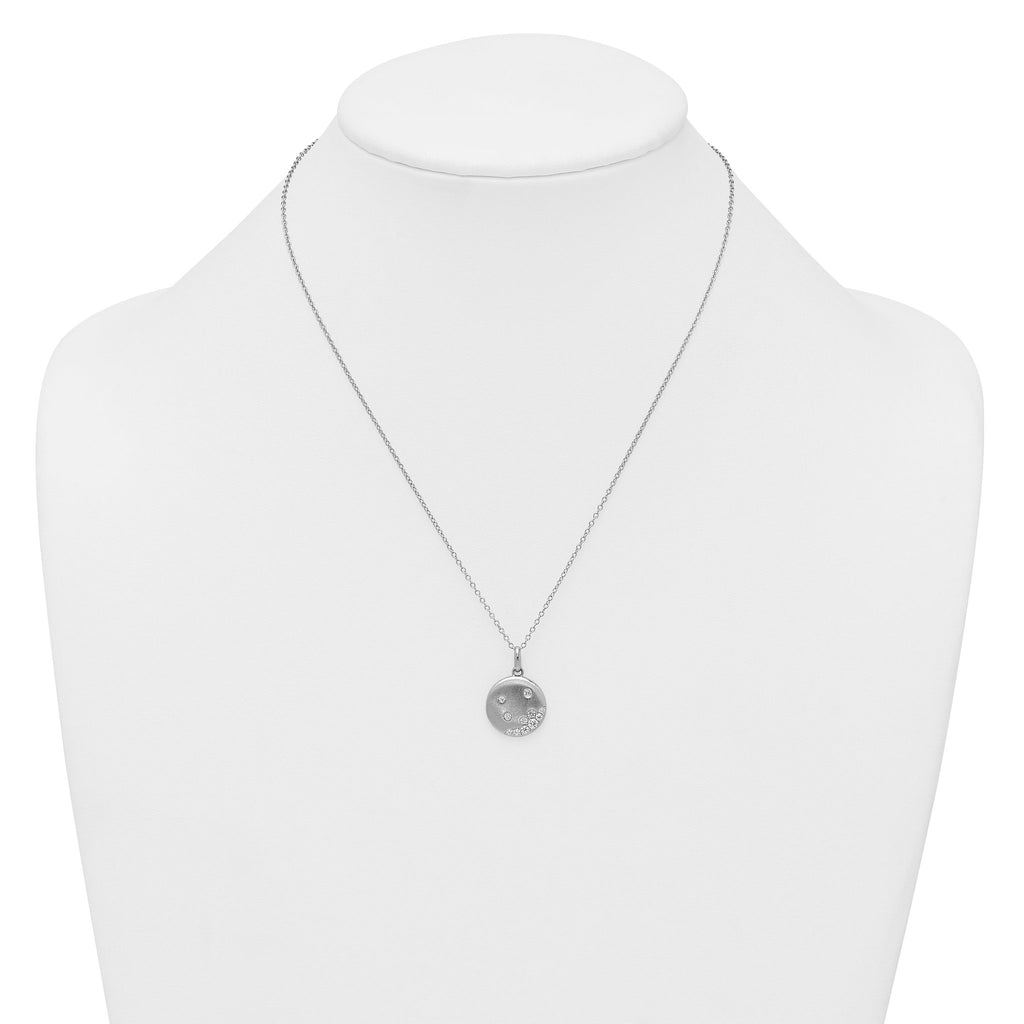 Sterling Silver Rhodium-plated Brushed CZ Circle 17.5 inch Necklace
