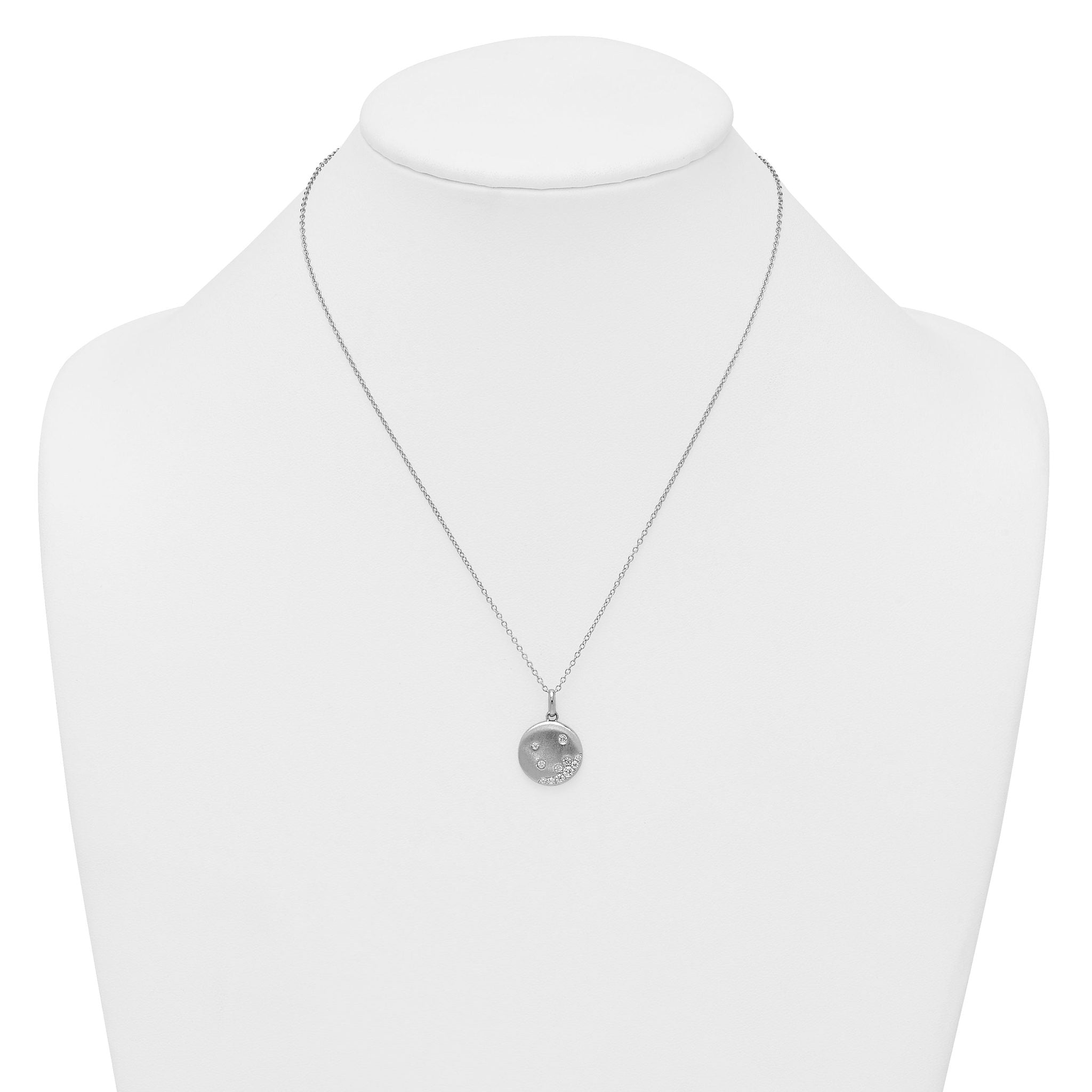 Sterling Silver Rhodium-plated Brushed CZ Circle 17.5 inch Necklace