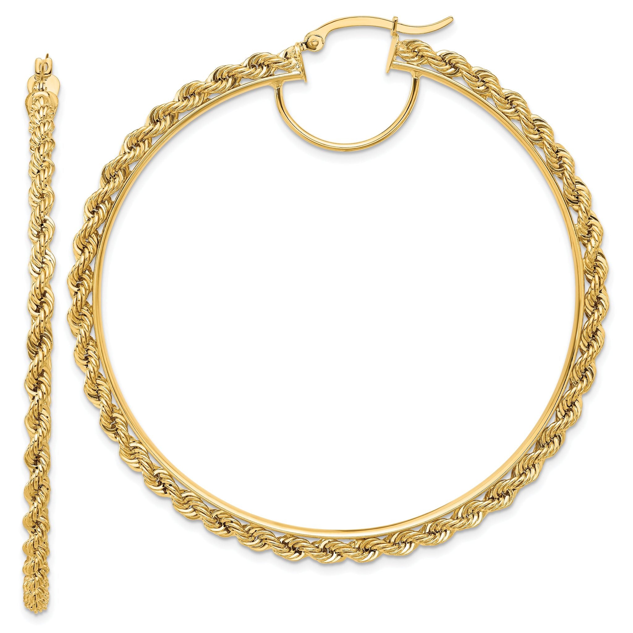 10k Polished and D/C Rope 2.95mm Hoop Earrings