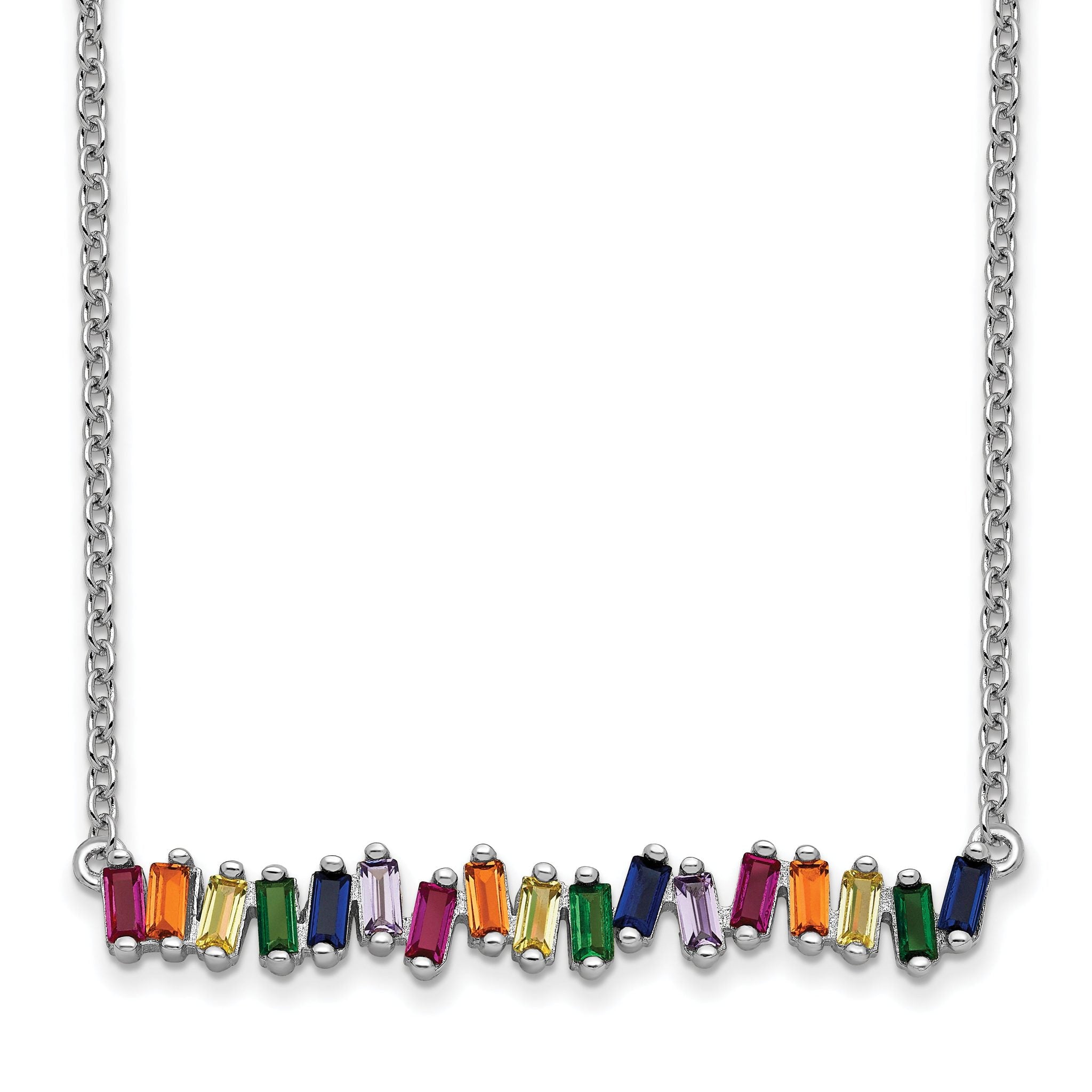 Prizma Sterling Silver Rhodium-Rhodium-Plated 16 inch Colorful CZ Bar Necklace with 2 inch Extender Main image