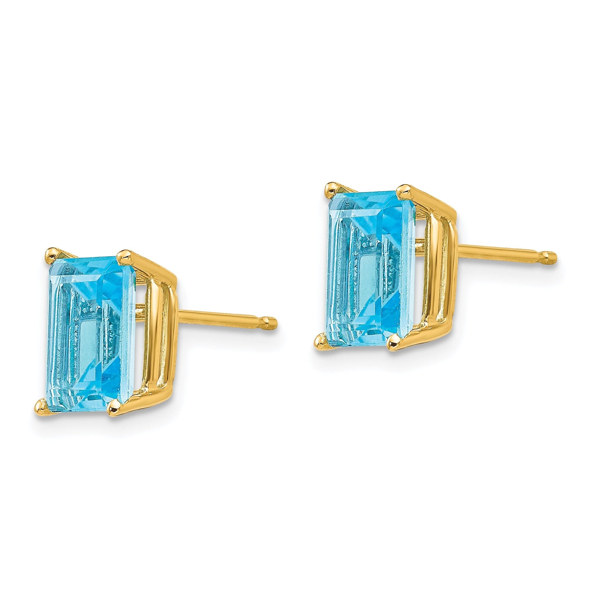 14k 8x6mm Emerald Cut Blue Topaz Earrings Secondary image