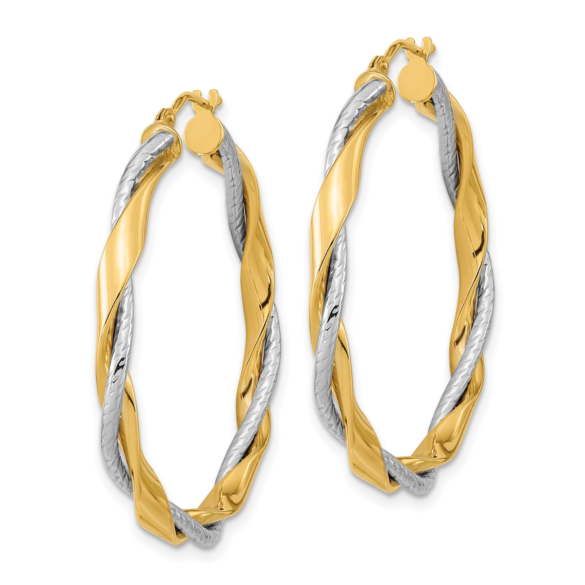 14k Two-tone Polished Rope Twisted Hoop Earrings Secondary image