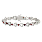 Sterling Silver Rhodium-plated Garnet Heart Bracelet