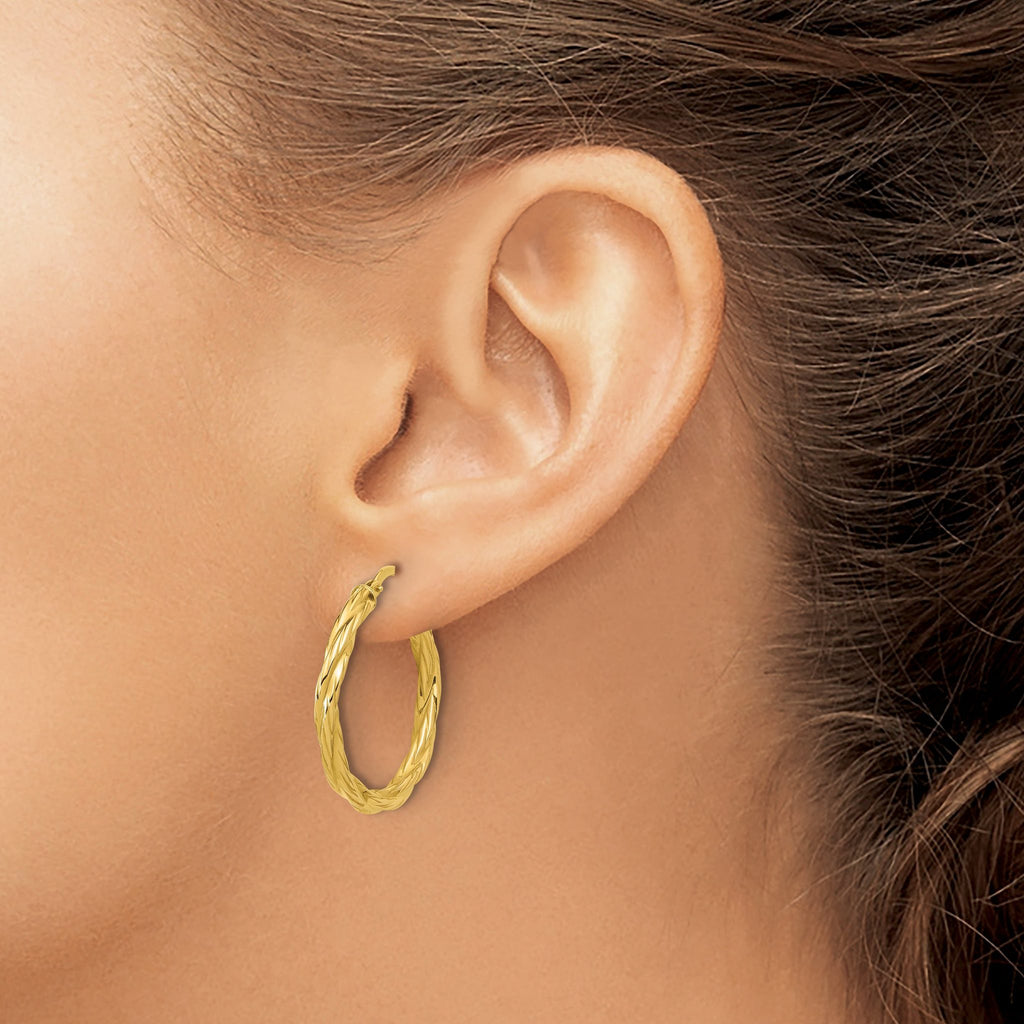 14K Polished Twisted Round Hoop Earrings