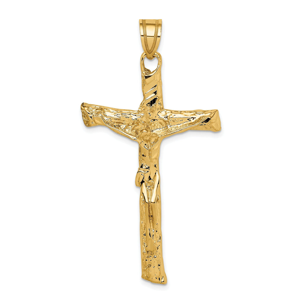 14K Gold Crucifix Pendant  60mm Elegant Themed Design