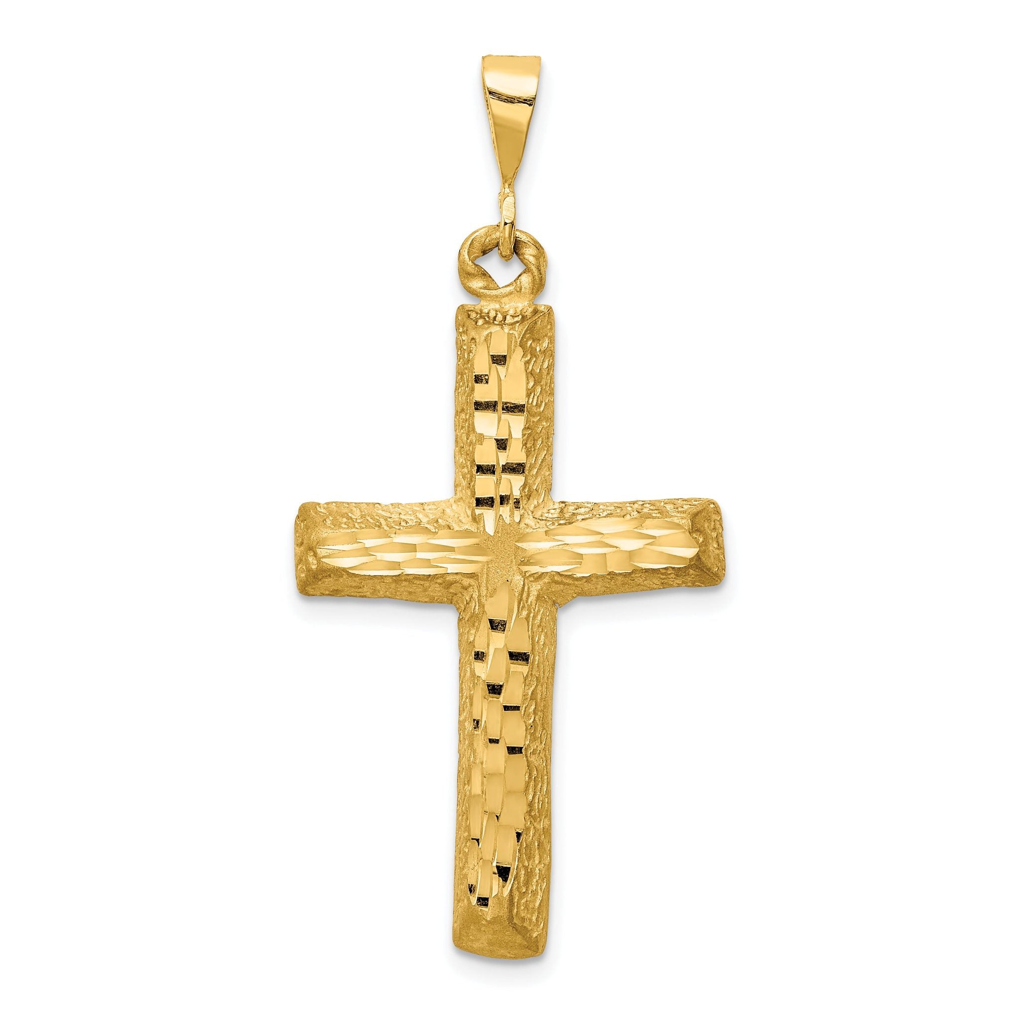14K Gold Diamond-Cut Cross Pendant with Polished Finish Main image