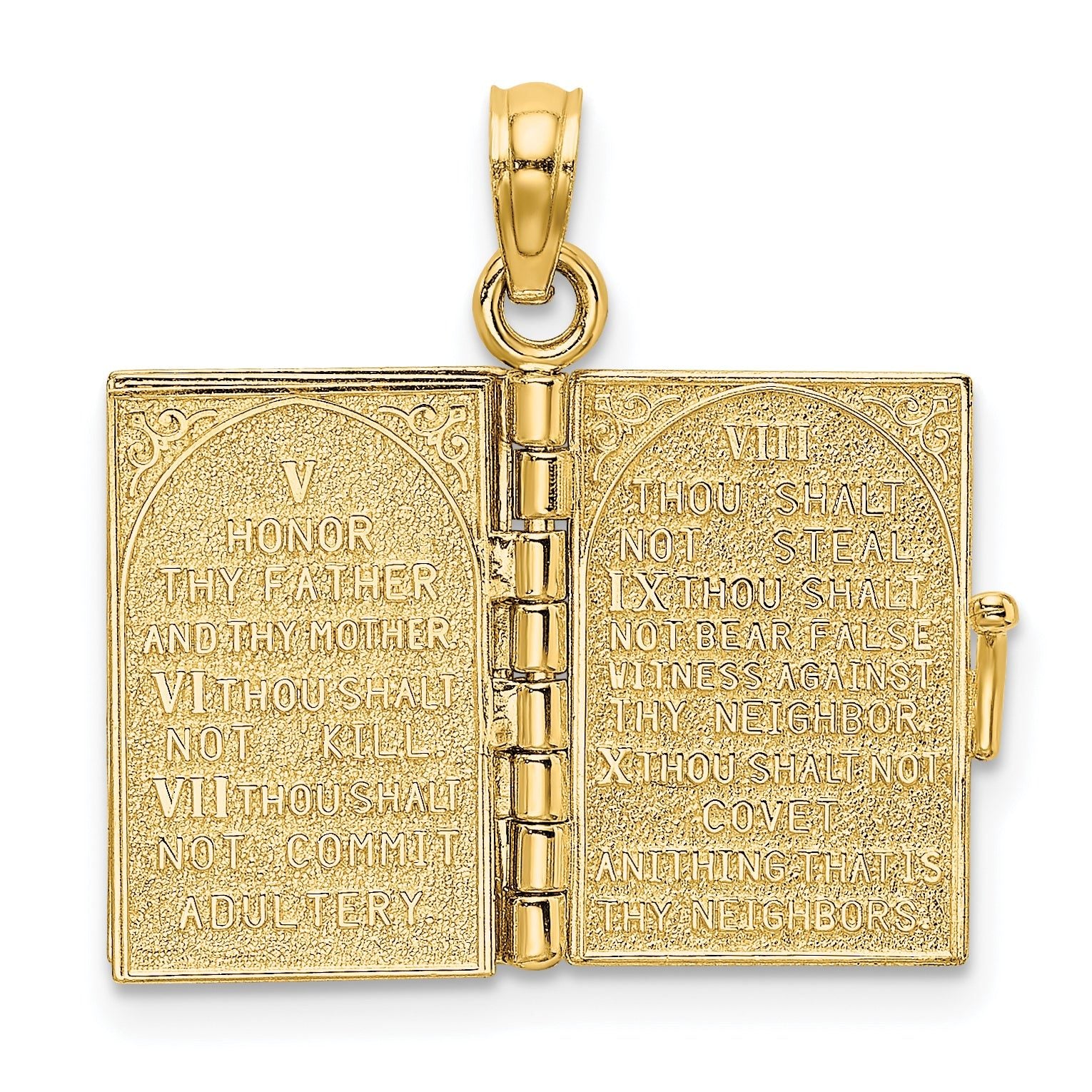 14K 3-D Moveable Hebrew Ten Commandments Book Charm